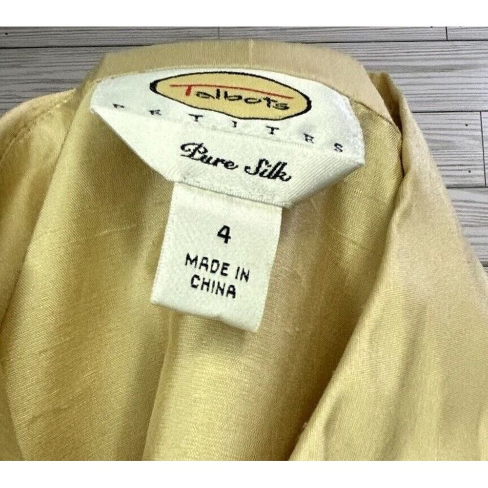 Talbot's Women's Gold Champagne Shantung Silk Blouse Tie Front Sz 4 Side Zip - Picture 6 of 10